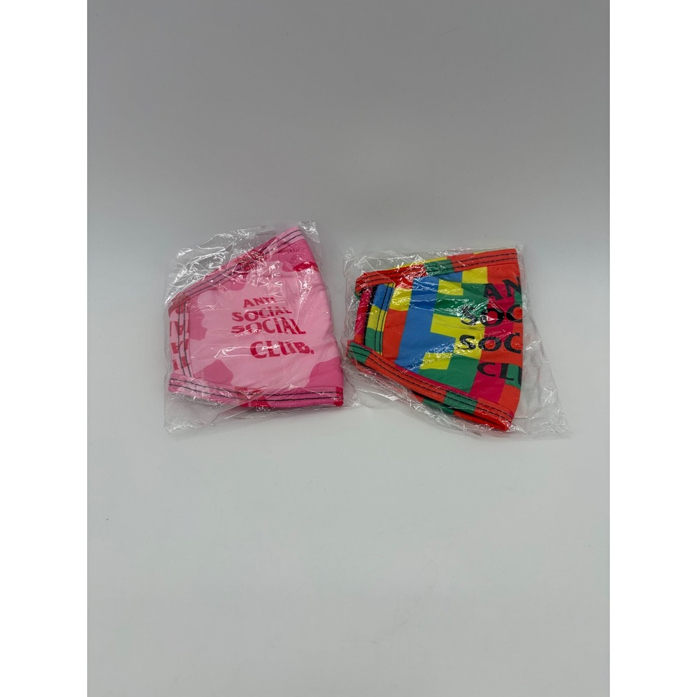 Anti Social Social Club Face Mask Unisex OS Pink Camo Multicolor Logo 2 Pack New